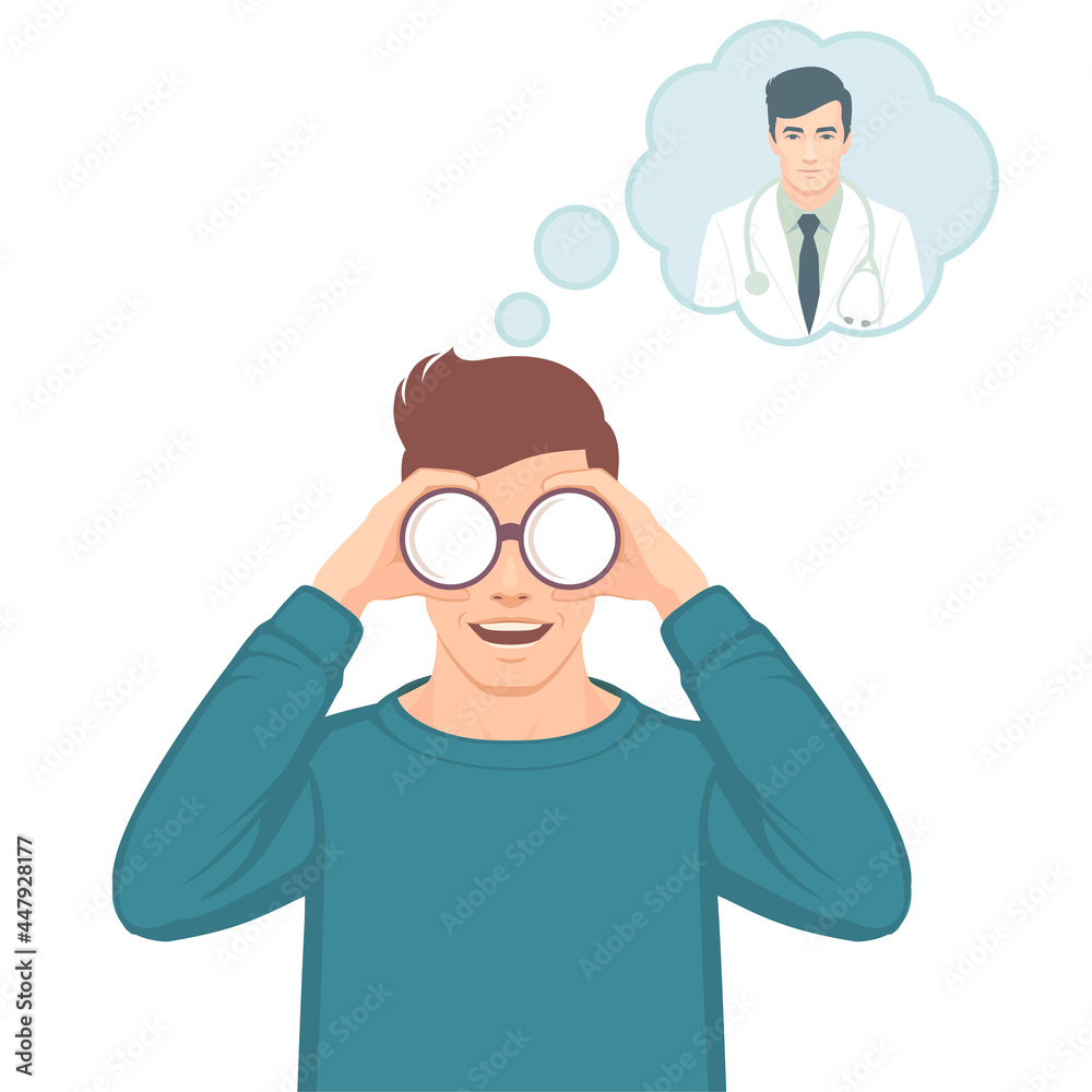 Find a doctor, man with binocular searching Find a doctor, man with binocular searching