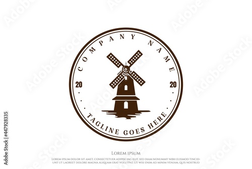 Vintage Retro Windmill Farm Badge Label Logo Design
