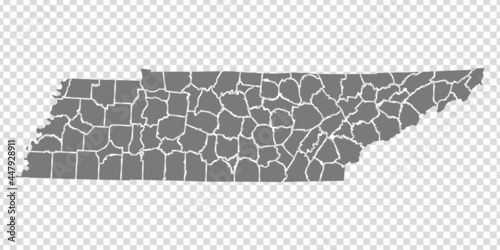 State Tennessee map on transparent background. Tennessee map with regions in gray for your web site design, logo, app, UI. USA. EPS10.