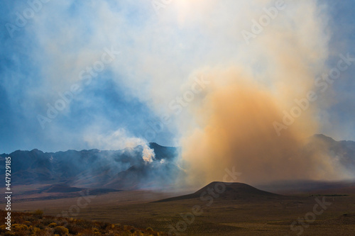 Owens Valley Desert Mountains  California Radar Dish Observatory Wildfire  Fire Lone Pine
