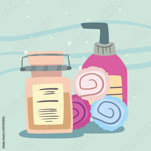 Spa center jar bottle and towels