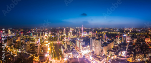 Aerial photography of the city scenery of Nantong  Jiangsu at night