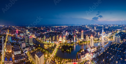 Aerial photography of the city scenery of Nantong, Jiangsu at night