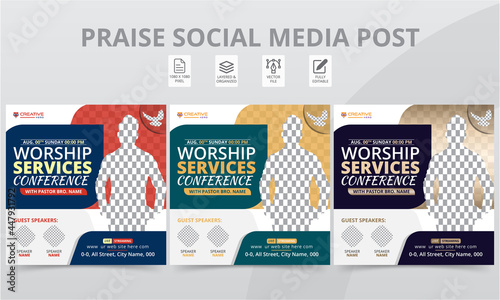 Creative Giving Praise Worship Services Conference Social Media Post & Online Flyer Design Template. Modern Revive Anniversary Conference Social Banner Best Layouts Pack.
