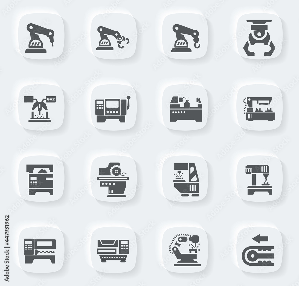 Machine tool icons set Machine tool icons set
