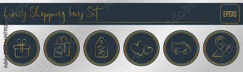 Golden shopping icons set. Luxury highlights for social media, online stores. Simple and rich design. Vector illustration