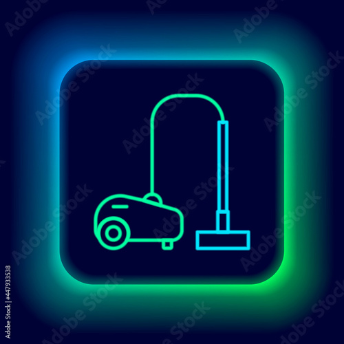 Glowing neon line Vacuum cleaner icon isolated on black background. Colorful outline concept. Vector