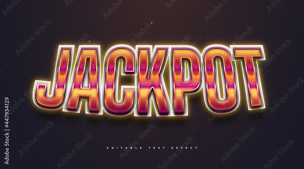 Jackpot Text with Colorful Retro Style and Glowing Neon Effect. Editable Text Style Effect