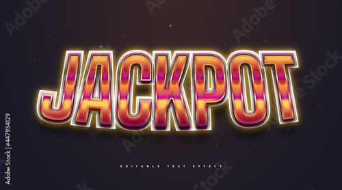 Jackpot Text with Colorful Retro Style and Glowing Neon Effect. Editable Text Style Effect