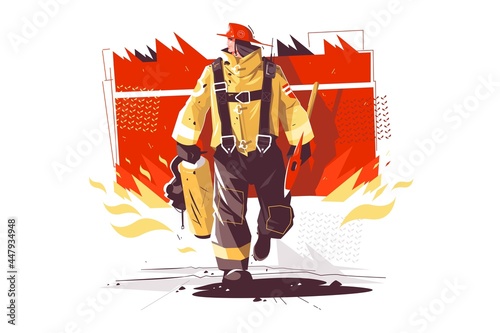 Firefighter characters with rescue equipment