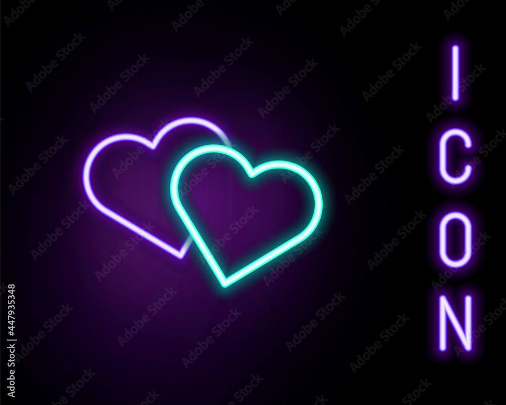 Glowing neon line Heart icon isolated on black background. Romantic symbol linked, join, passion and wedding. Valentine day symbol. Colorful outline concept. Vector