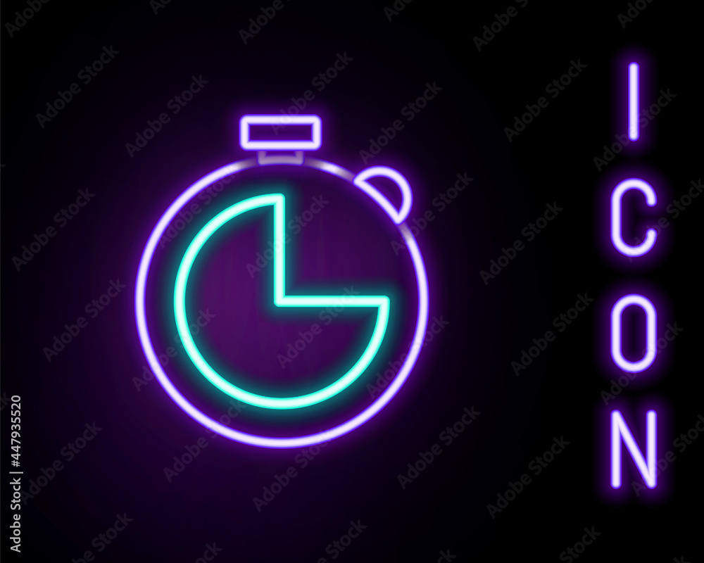 Glowing neon line Kitchen timer icon isolated on black background. Cooking utensil. Colorful outline concept. Vector Glowing neon line Kitchen timer icon isolated on black background. Cooking utensil. Colorful outline concept. Vector