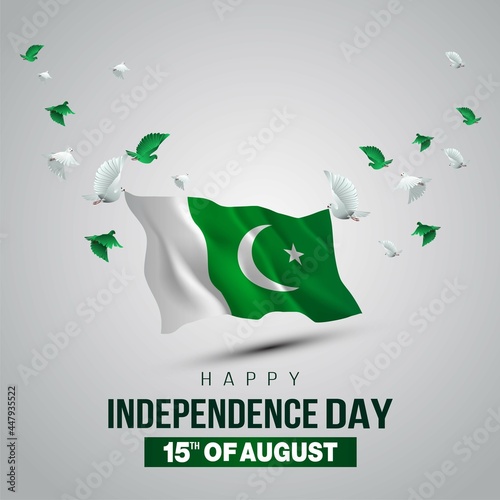 happy independence day Pakistan. 3d flag with flying pigeon. vector illustration design