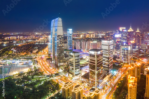 Aerial photography of the night view of Suzhou Financial Center © 昊 周