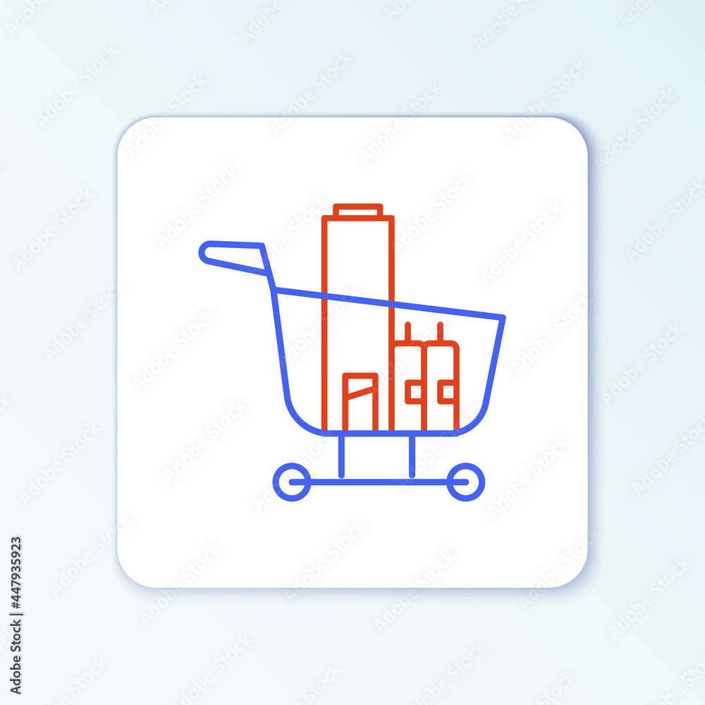 Line Shopping cart and food icon isolated on white background. Food store, supermarket. Colorful outline concept. Vector Line Shopping cart and food icon isolated on white background. Food store, supermarket. Colorful outline concept. Vector