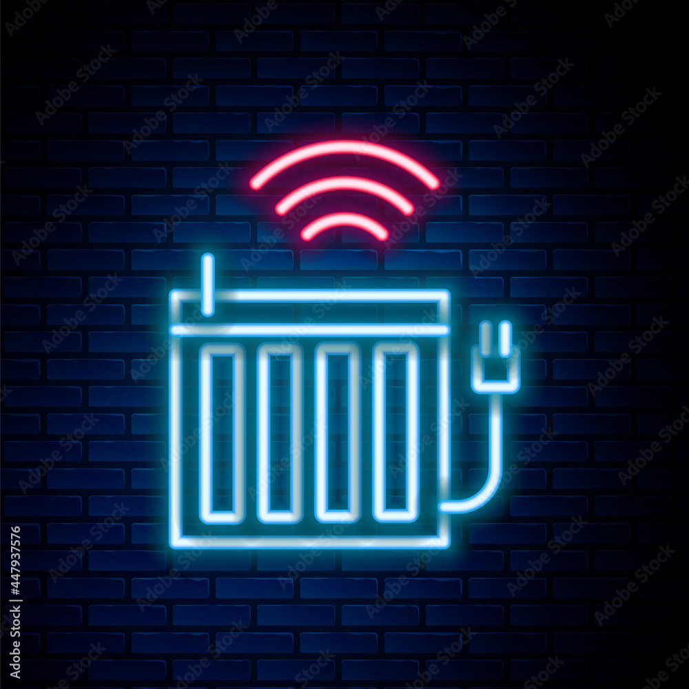 aplecare Balena Baleen strănut  Glowing neon line Smart heating radiator system icon isolated on brick wall  background. Internet of things concept with wireless connection. Colorful  outline concept. Vector Stock Vector | Adobe Stock