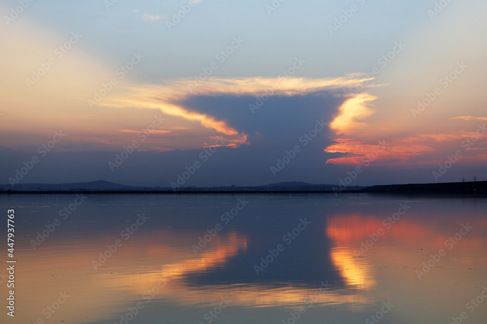 Beautiful sunset on the lake.