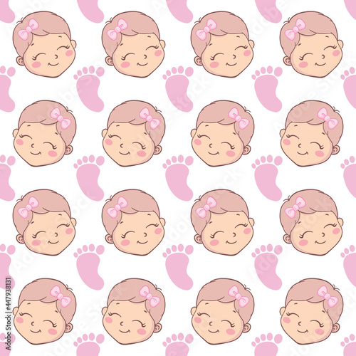 Baby shower girl seamless pattern. Vector pink pattern with a seamless pattern.
