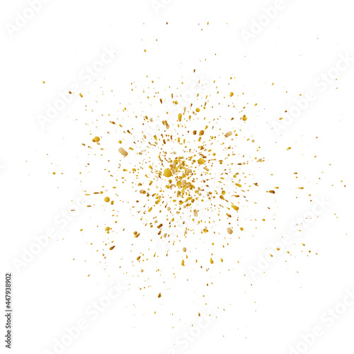 gold colored paint spray or splatter isolated on white, vector illustration