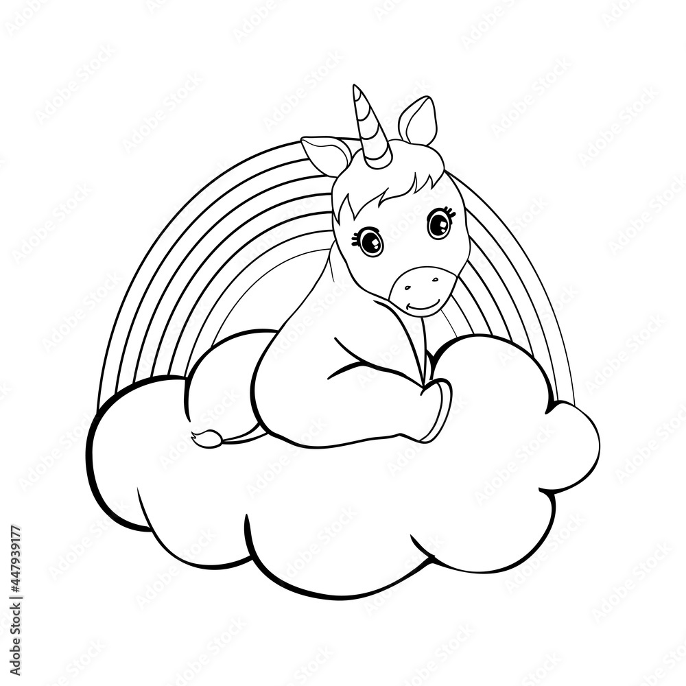 Cute cartoon unicorns Coloring book page Vector illustration, Children ...