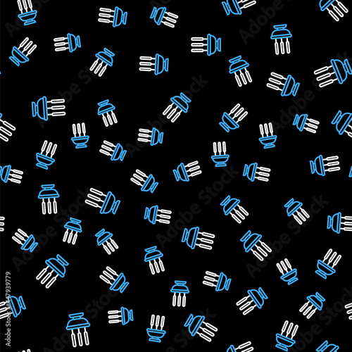Line Burning aromatic incense sticks icon isolated seamless pattern on black background. Vector