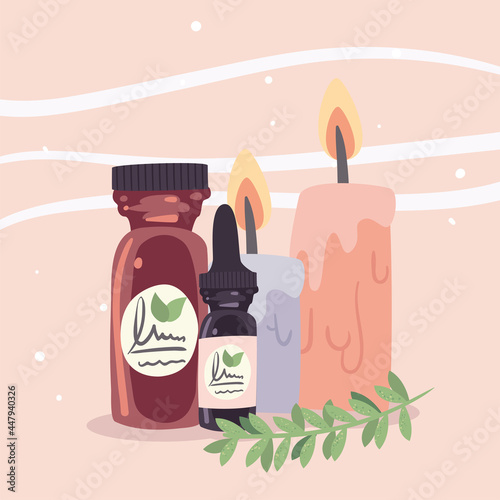 Spa center candles flask and dropper
