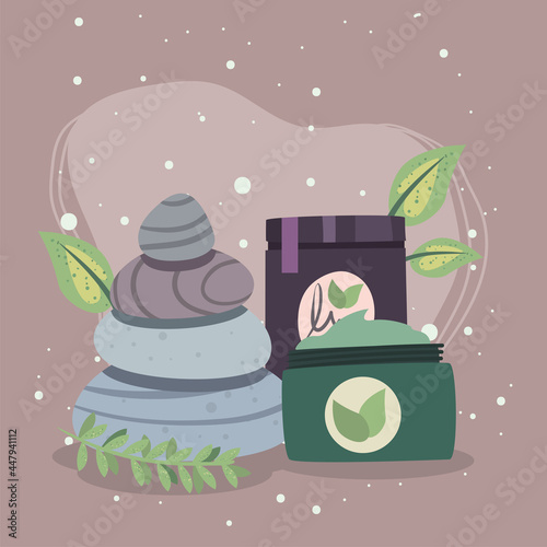 Spa center stones and creams jars