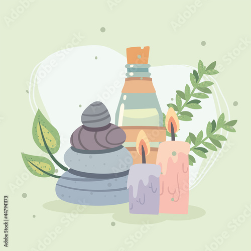 Spa center stones bottle and candles