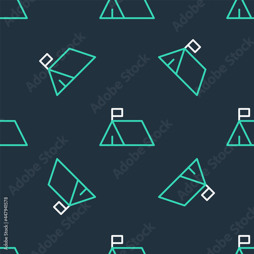 Line Protest camp icon isolated seamless pattern on black background. Protesting tent. Vector