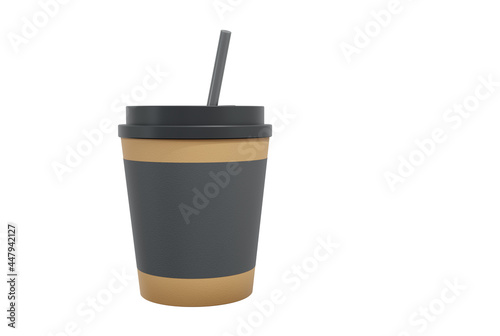 Brown coffee cup mockup isolated on white background. Coffee cup paper mug mockup used for product montage. 3d render.