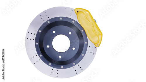 Disc brake part system of auto car isolated on white background. 3d render.