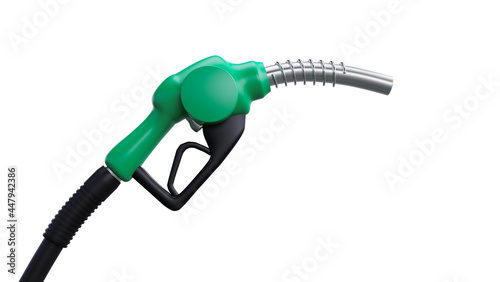 Nozzle gasoline pump fuel station isolated on white background. Green energy. 3d render.  photo