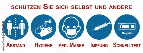 Hinweisschilder mit Schutzmaßnahmen gegen covid-19.