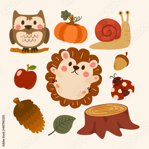 Autumn Forest Cute Animals, Vector, Illustration, Character
