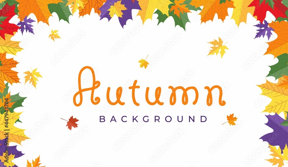Autumn Frame with colorful maple leaves isolated on white background. Flat style vector illustration. Fall background design template for card, banner, poster, sale, leaflet, flyer etc.