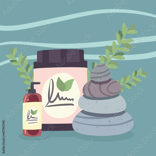 Spa center stones cream jar and bottle