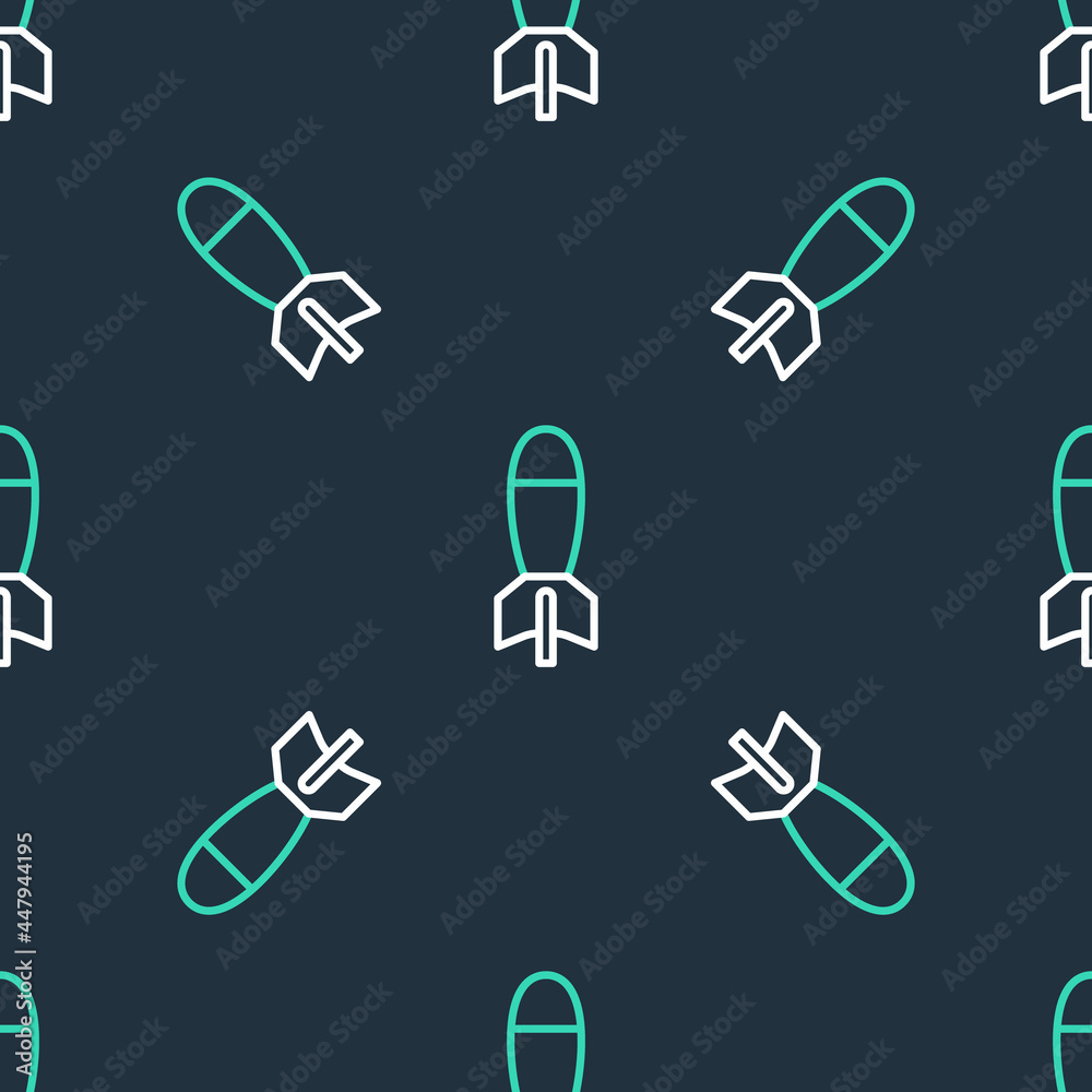 Line Rocket launcher with missile icon isolated seamless pattern on black background. Vector Line Rocket launcher with missile icon isolated seamless pattern on black background. Vector