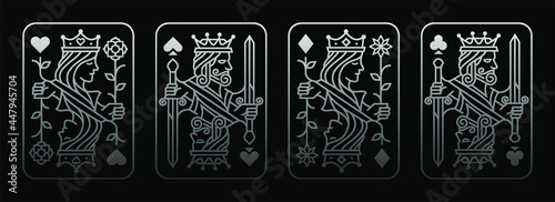 silver King and queen playing card vector illustration set of hearts, Spade, Diamond and Club, Royal card design collection photo