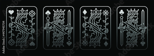 silver King and queen playing card vector illustration set of hearts, Spade, Diamond and Club, Royal card design collection
