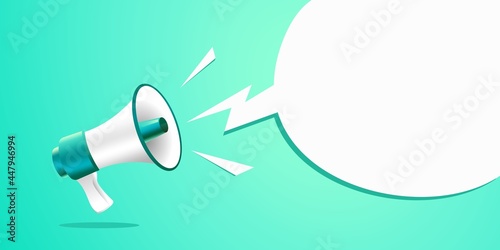 3d realistic style megaphone vector Illustration on long banner background, concept of join us, job vacancy and announcement in modern flat cartoon style design 
