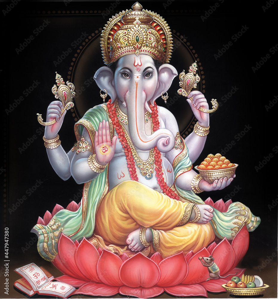 Digital Painting of Lord Ganesha in black background Stock Illustration |  Adobe Stock
