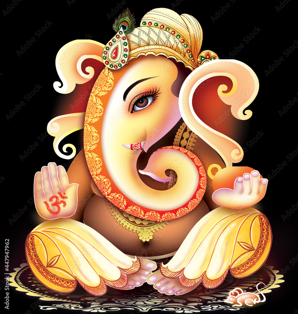 Digital Painting of Lord Ganesha in black background Stock ...