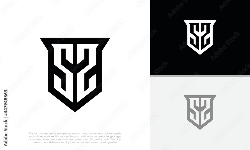 Initials SS. SZ logo design. Initial Letter Logo. Shield logo. Initials SS. SZ logo design. Initial Letter Logo. Shield logo.