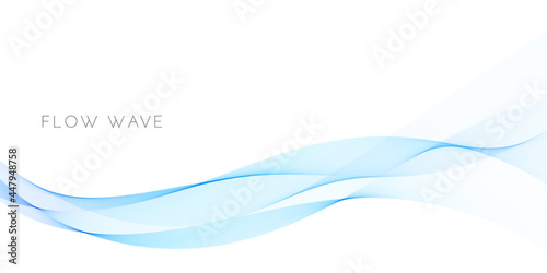 Abstract background with smooth blue wave curve. Wavy flow design isolated on white background. Fluid curve element for brochure, presentation. Vector illustration of sound energy movement