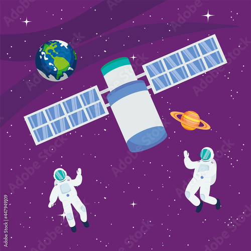 Astronauts satellite earth and saturn