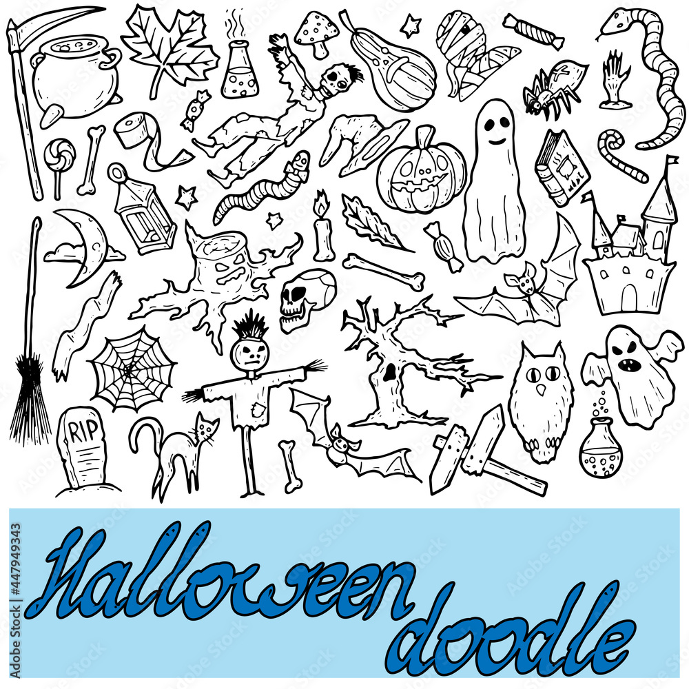 hand drawn halloween illustrations in ddodle style