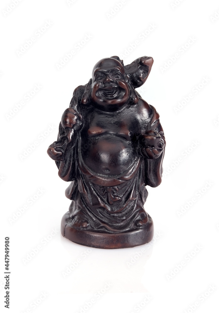 Figurine of japanese deity of wealth, fun and happiness isolated on white background