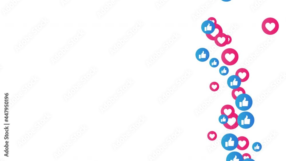Social media live streaming animated hearts like and thumb up 4K footage