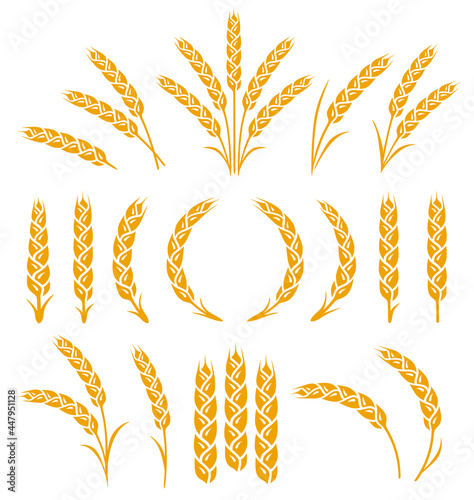 set of wheat ears with design elements