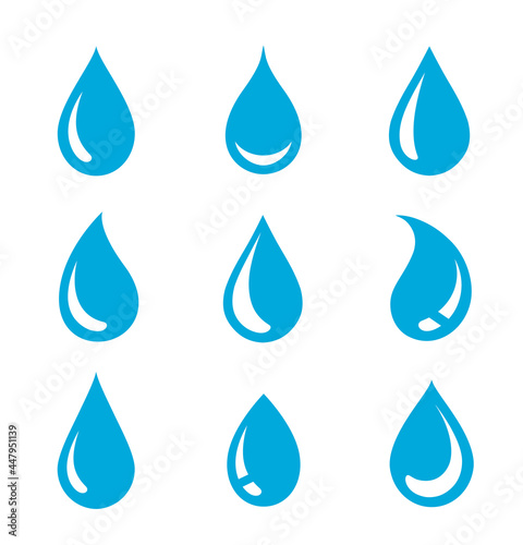 blue abstract water drops silhouette set icons